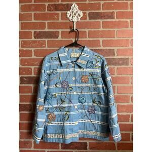 Tantrums | Light Blue Floral Embroidered Shacket